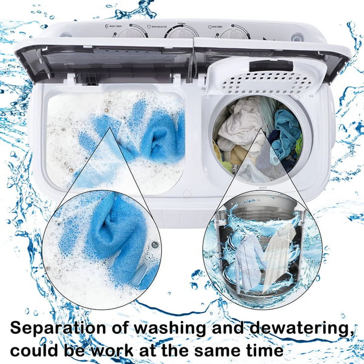 Sythers semi-automatic washing machine 14.3lbs, mini 7.7lbs washer machine with 6.6lbs spinner, twin tub washer combo with drain pump, for dorms apartments