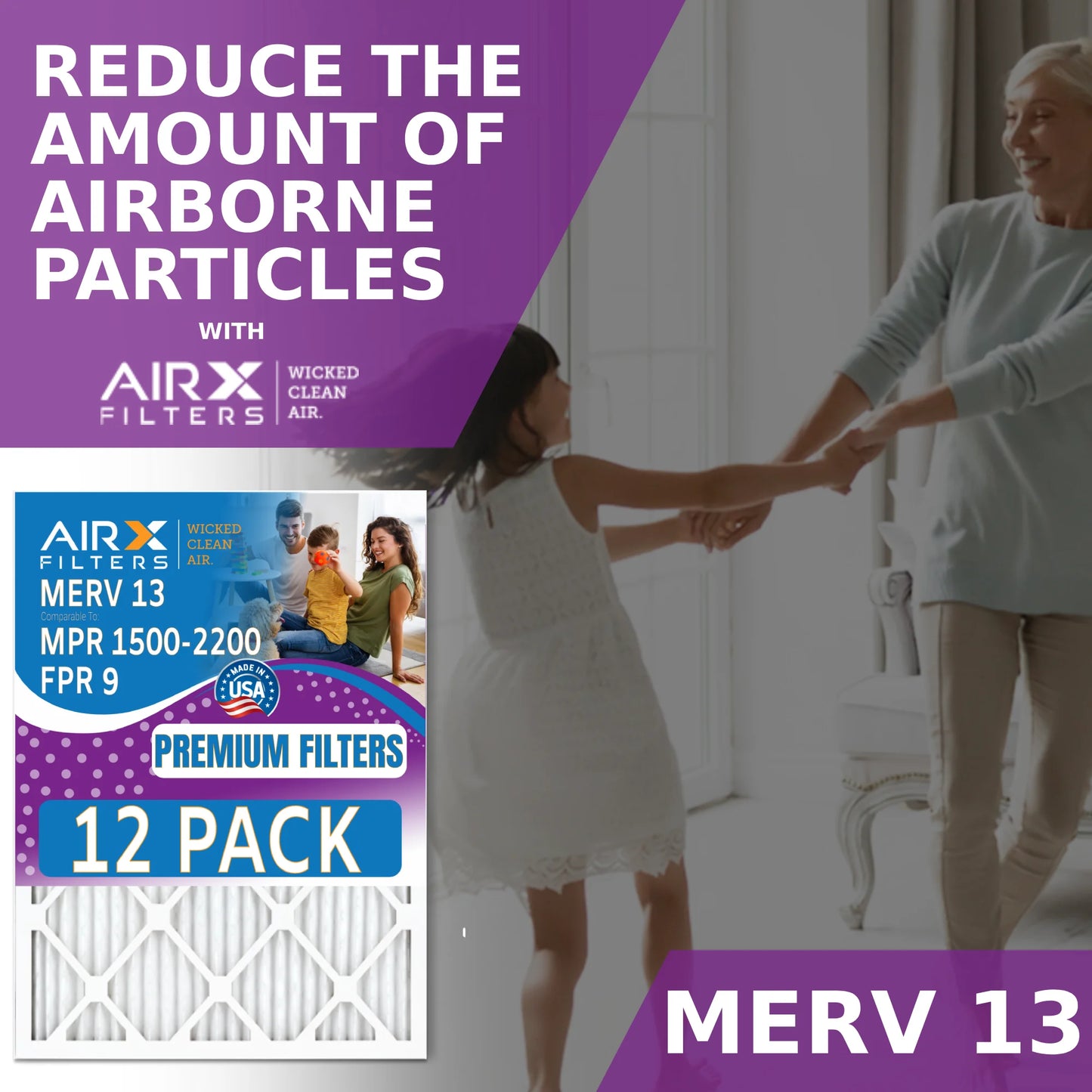 12x36x1 air filter merv 13 comparable to mpr 1500 - 2200 & fpr 9 - made in usa by airx filters wicked clean air.