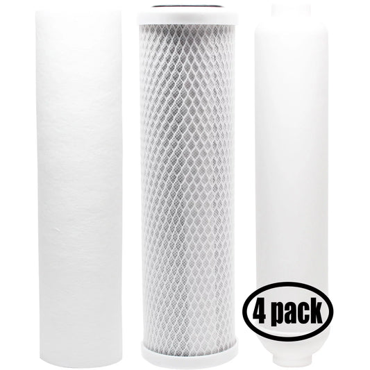 4-pack replacement for filter kit for vitapur vro-4 ro system - includes carbon block filter, pp sediment filter & inline filter cartridge - denali pure brand