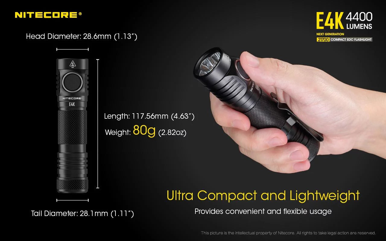 Combo: nitecore e4k next generation flashlight - 4400lm w/nl2150hpi  and  nl2150hpr batteries +a1 magnetic charger  and  eco-sensa usb cord