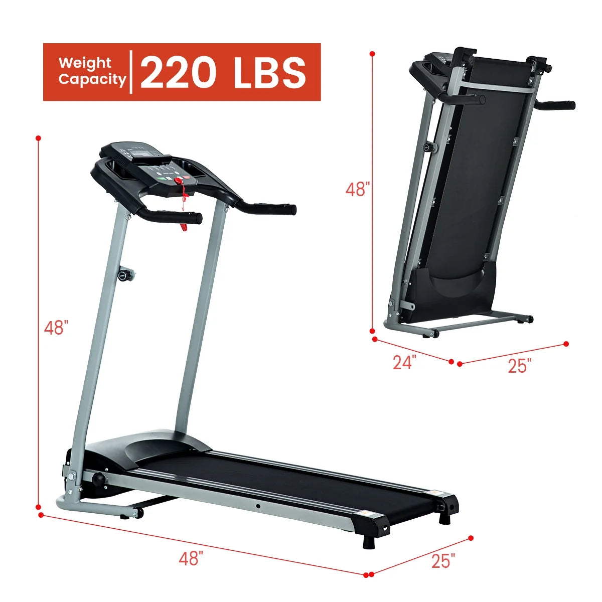 Relife folding treadmill with device holder + bottle hold, electric treadmill with 40” x 14” running belt, heart rate monitor, easy assembly, 1.5hp, compact design for home