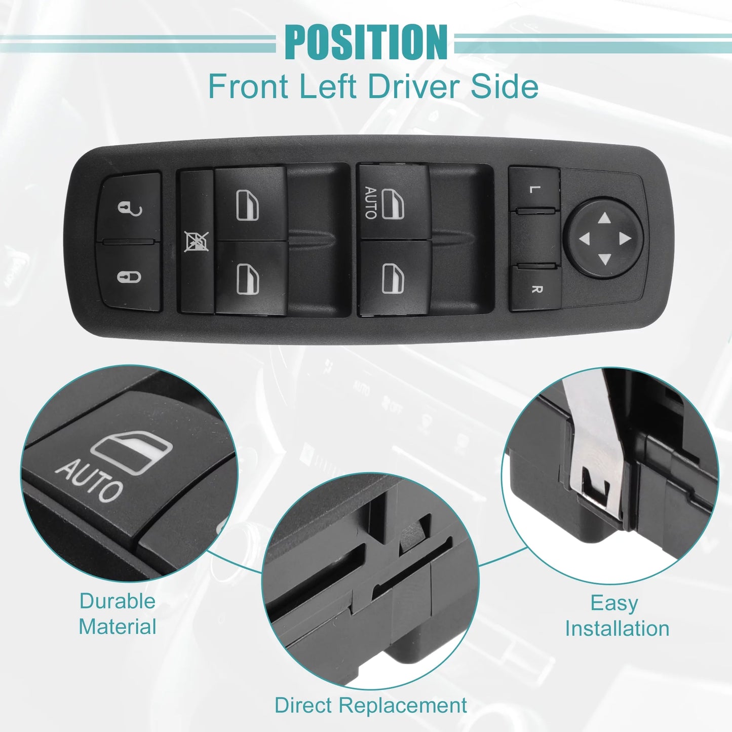 Unique bargains front left driver side master power window switch for dodge journey 2017 2018 2019 68307001aa black