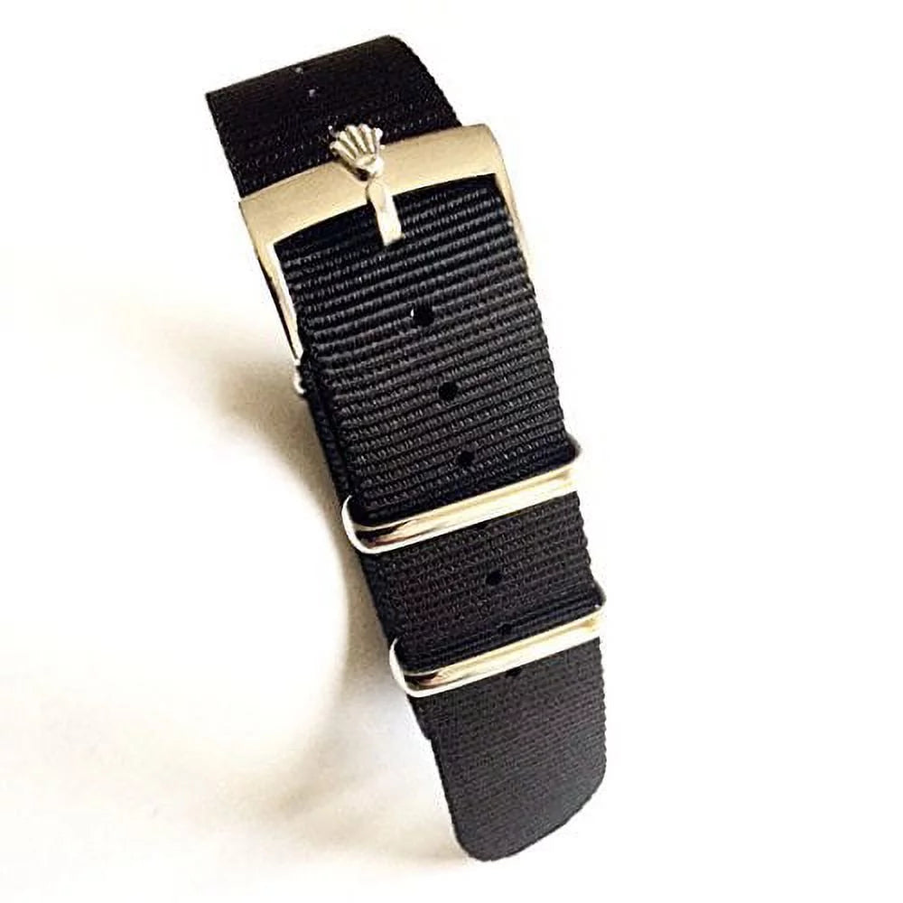 20mm nato nylon replacement watch strap band black with polish rolex buckle fit rolex diver submariner gmt ii