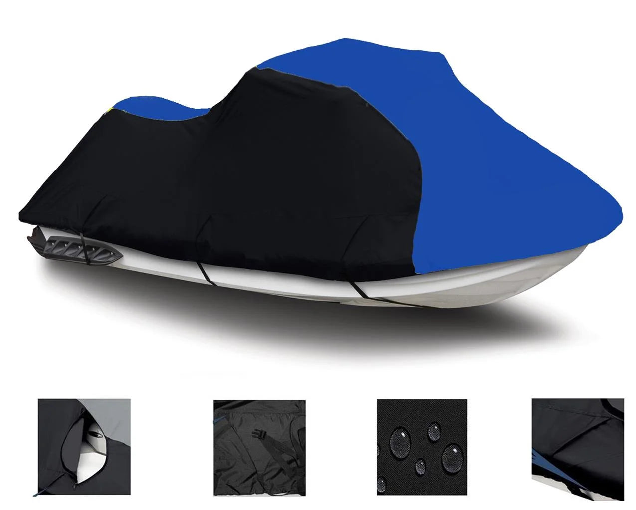 Black / blue heavy-duty, 600 denier cover designed to fit kawasaki ultra lx 2007 2008 2009 2010 2011 2012 2013 2014 2015 2016 2017 2018 2019 2020 2021 2022 jet ski pwc watercraft cover trailerable