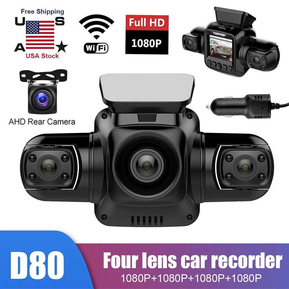 4 channel dash cam front, left, right and rear, front and rear inside, 360°panoramic driving recorder hd car cameras night vision