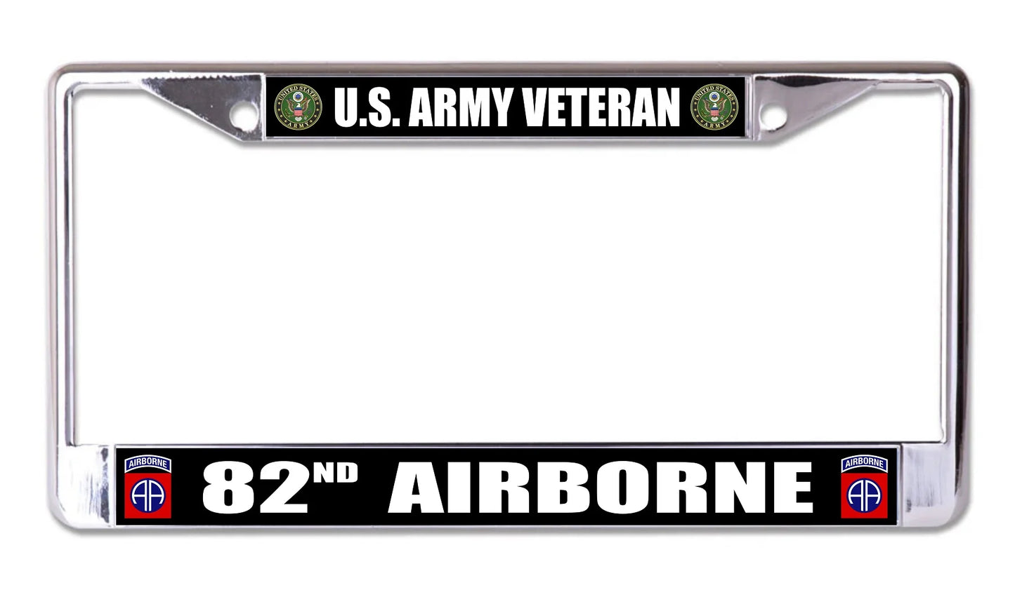 U.s. army veteran 82nd airborne chrome license plate frame