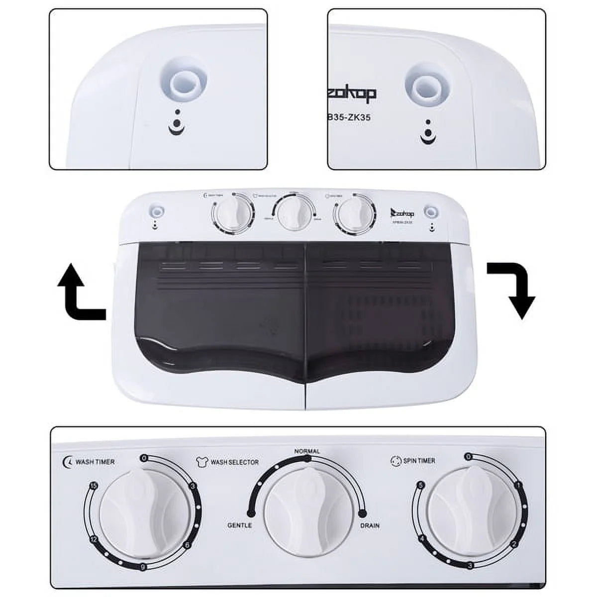 Sythers semi-automatic washing machine 14.3lbs, mini 7.7lbs washer machine with 6.6lbs spinner, twin tub washer combo with drain pump, for dorms apartments