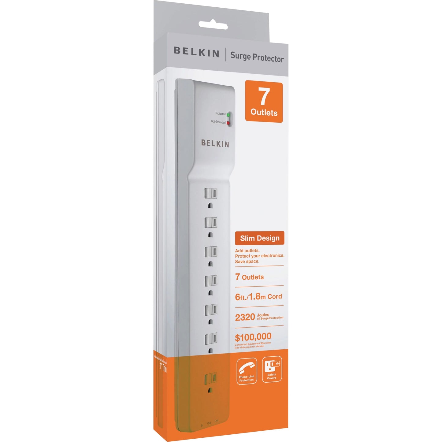 Belkin 7-outlet surgemaster surge protector 7 x ac power - 1875 va - 2320 j - 125 v ac input - 125 v ac output - phone/fax