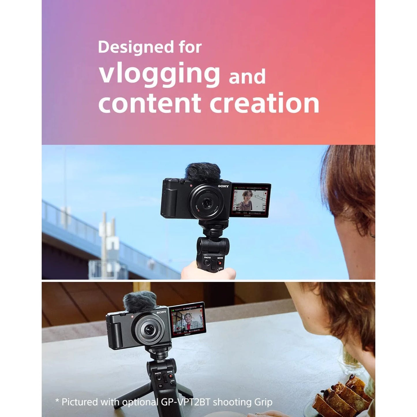 Sony zv-1f vlog camera with 4k video & 20.1mp for content creators and vloggers white zv-1f/w bundle