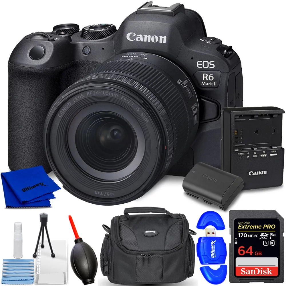 Canon eos r6 mark ii mirrorless camera and 24-105mm f/4-7.1 lens - accessory kit