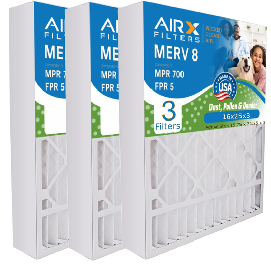 16x25x3 air filter merv 8 comparable to mpr 700 & fpr 5 compatible with lennox x0581 air filter 3 pack by airx filters wicked clean air.