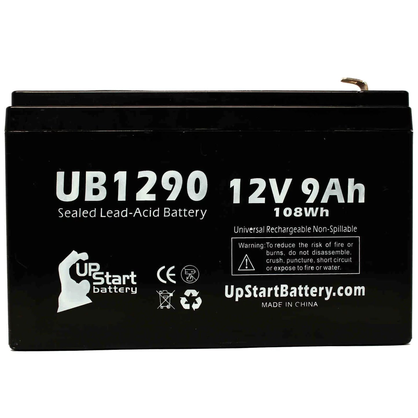 4x pack - compatible kontron 7640 microgas battery - replacement ub1290 universal sealed lead acid battery (12v, 9ah, 9000mah, f1 terminal, agm, sla) - includes 8 f1 to f2 terminal adapters