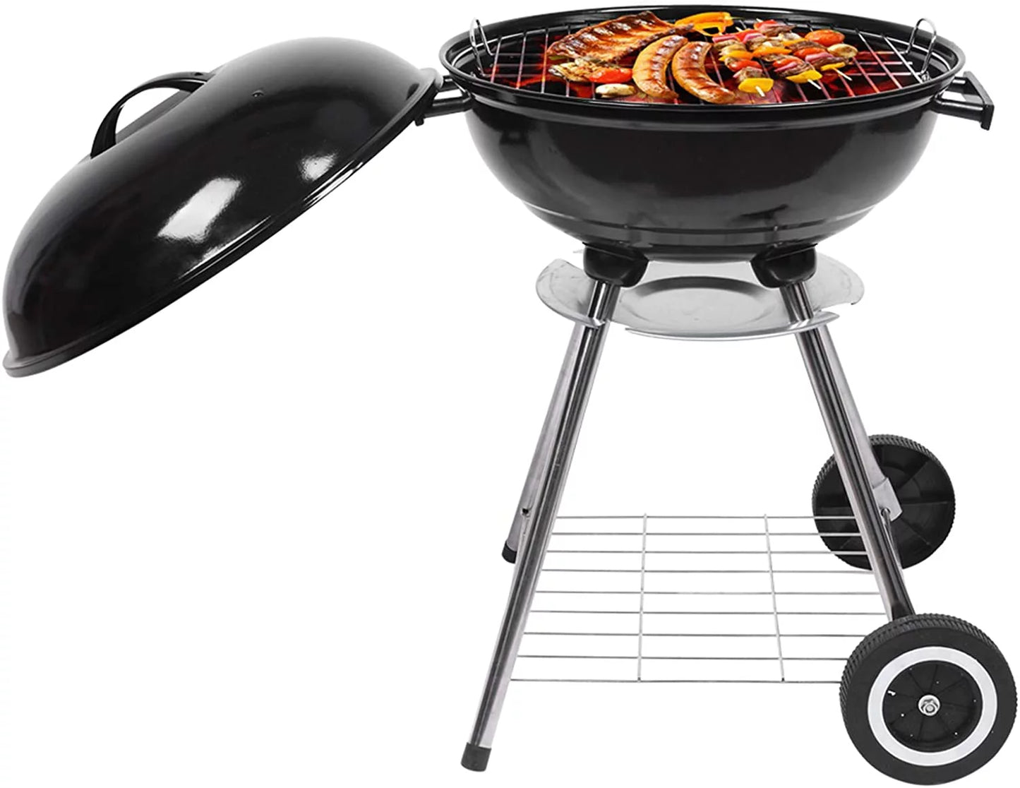 Charcoal grill, 18 inch stainless steel bbq charcoal with wheels and storage holder for camping, picnic, barbecue, party, outdoor activities