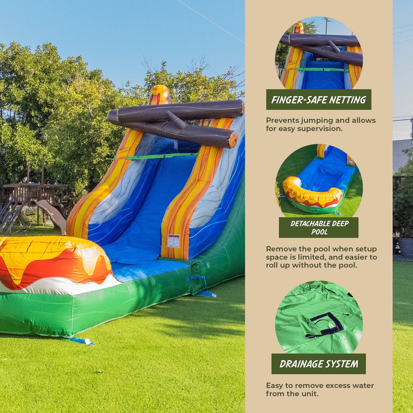 Xjump t-rex dinosaur inflatable water slide bounce house combo with splash pool for kids and adults (with air blower), commercial grade