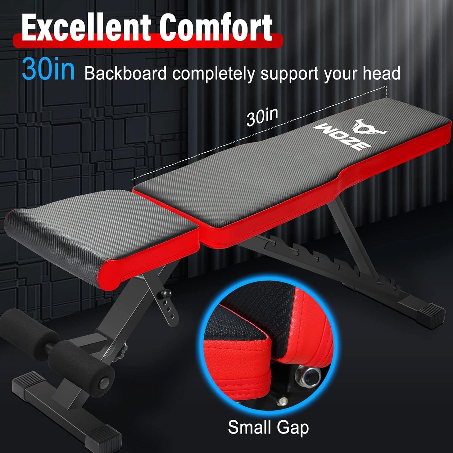 Woze adjustable weight bench, foldable workout bench for full body strength training, multi-purpose decline incline bench for home gym - new version