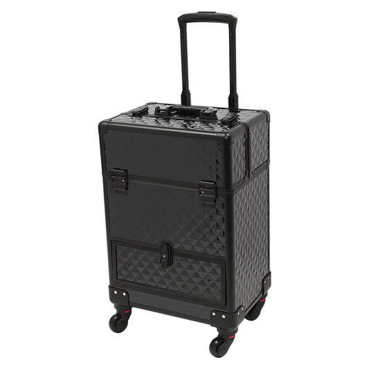 Aiqidi rolling makeup train case wheeled manicure storage case trunk nail organizer luggage cart salon cosmetic trolley box black