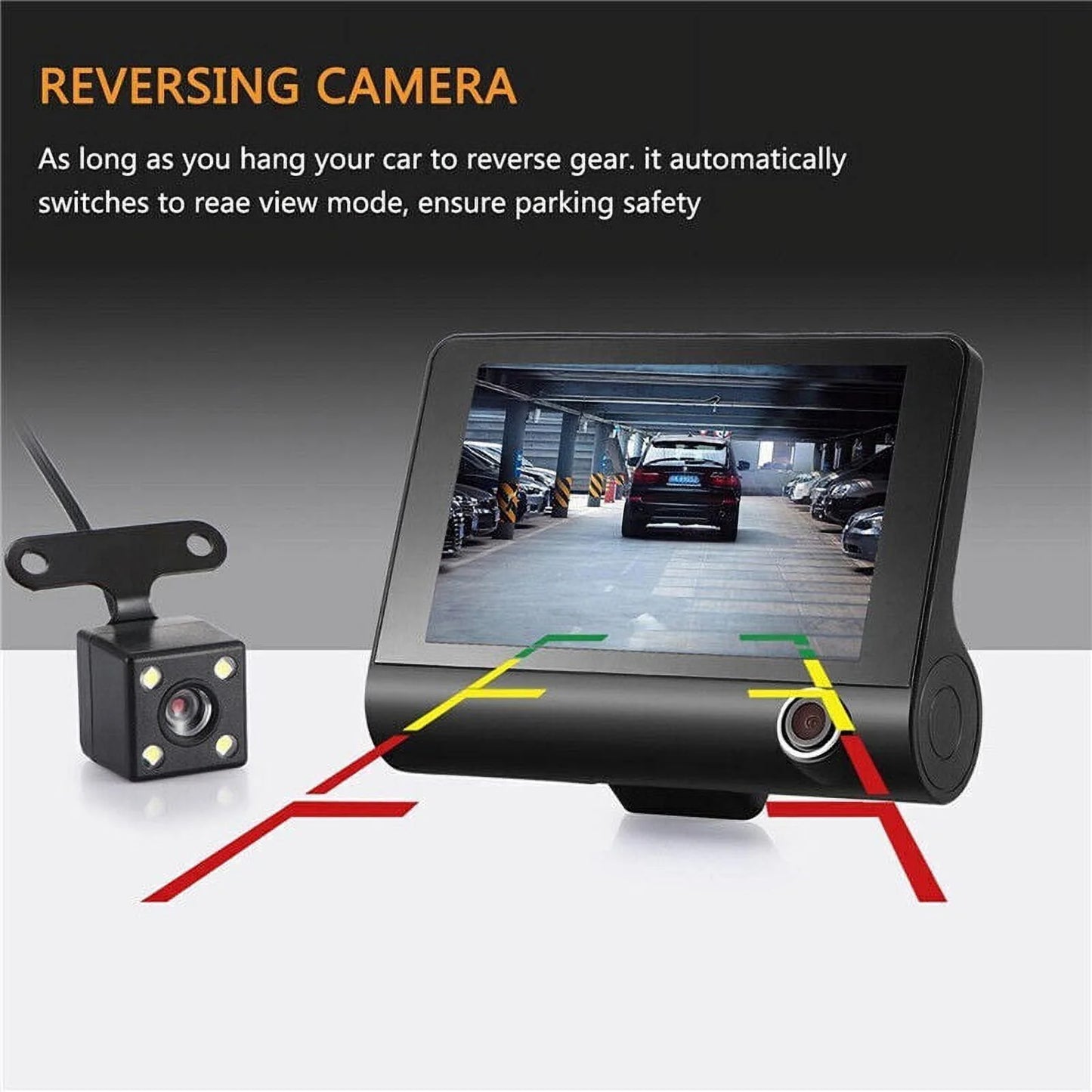 Xhy car dual lens dash cam 1080p 4" hd dvr front/rear/built-in video camera driving recorder g-sensor, motion detection and parking monitoring