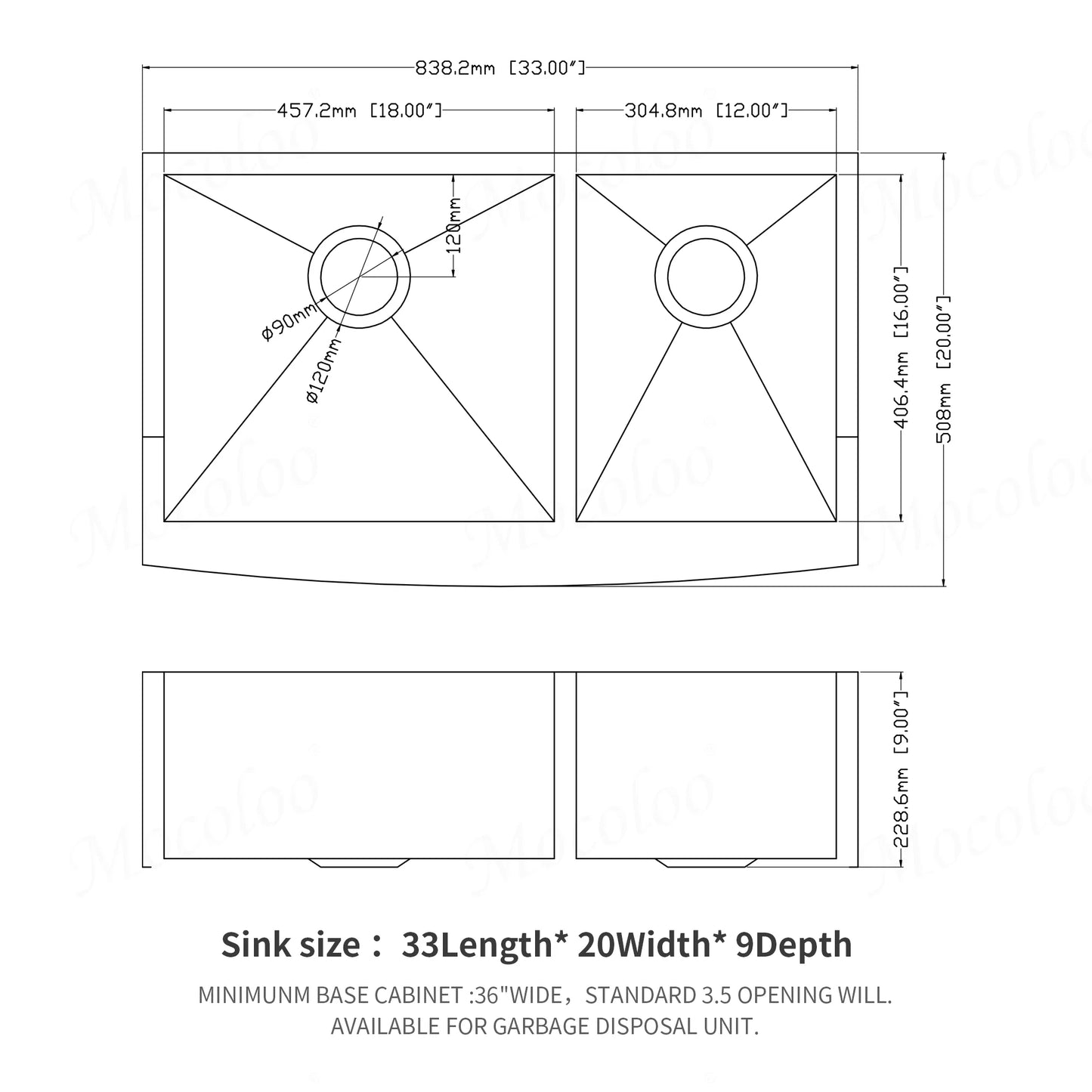 33 inch double farmhouse sink - mocoloo apron front kitchen farm sink 18 gauge stainless steel farmhouse sink 33x20x9 inch double bowl 60/40 kitchen sink