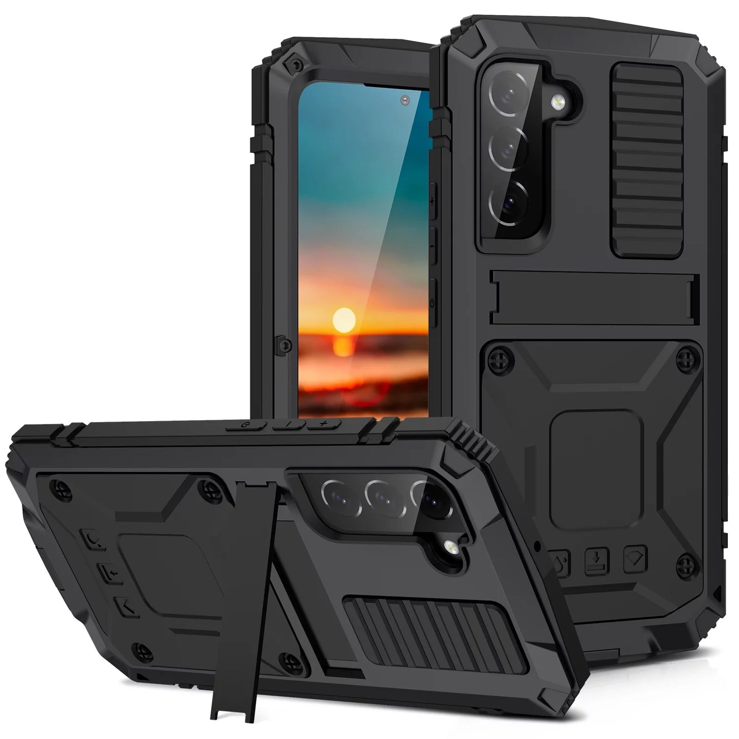 Casetego for samsung galaxy s22 plus case,built in kickstand heavy duty military grade rugged shockproof protective cover,black