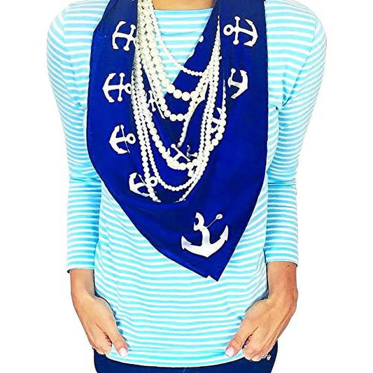 Summerties anchor pinwheel scarf - 34 x 34, silk, navy