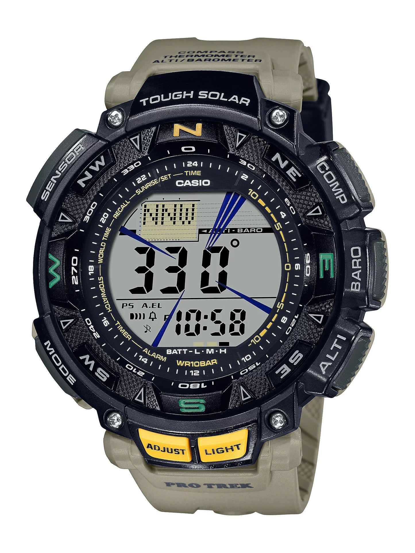 Casio men's pro trek solar powered triple sensor watch - prg240-5