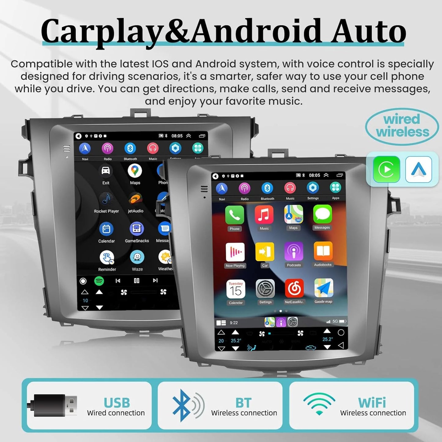 Thonzer 9.7 inch android car stereo for toyota corolla 2006-2013 with  carplay and android auto - touchscreen radio gps wifi hifi mirror link usb swc + ahd backup camera 2+32g