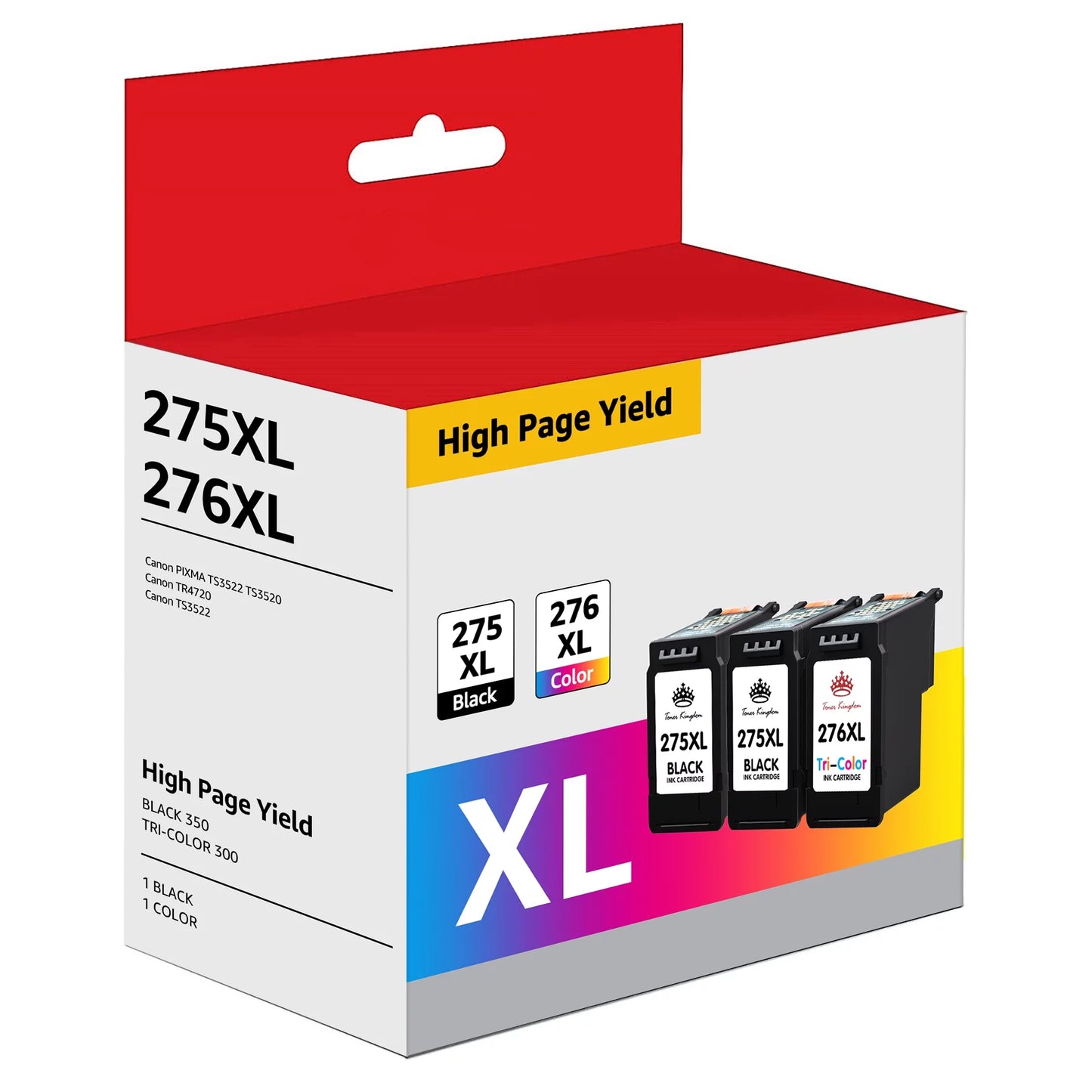 275 276 ink cartridges for canon ink 275 and 276 pg-275xl cl-276xl high capacity 275xl 276xl ink cartridges for pixma ts3522 tr4720 ts3520 ts3500 tr4722 tr4700 printer (2 black, 1 color)