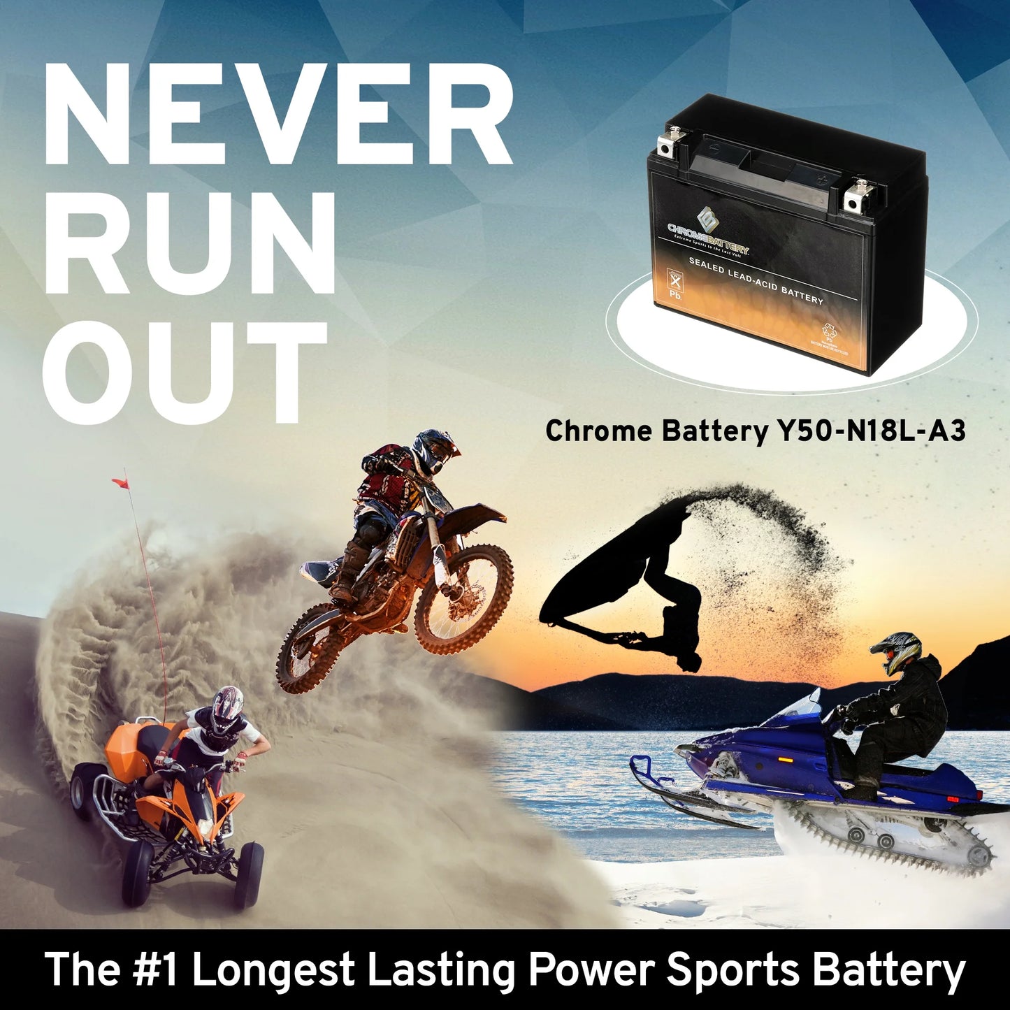 Chrome battery y50-n18l-a3 (50-n18l-a3 12 volt,20 ah, 260 cca) power sports battery replaces gtx18l-bs m6250h 44006