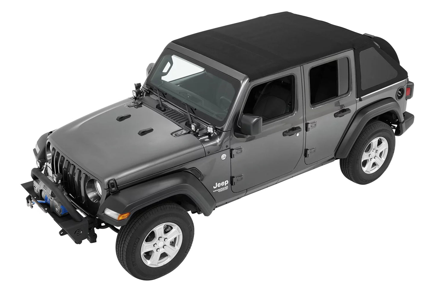 Bestop black twill trektop for a 4-door jeep wrangler jl, model years 2018 to current, (56863-17)