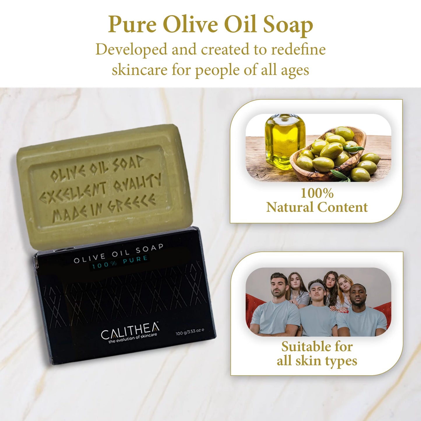 Calithea natural organic 3-step body set with  100% pure olive oil soap