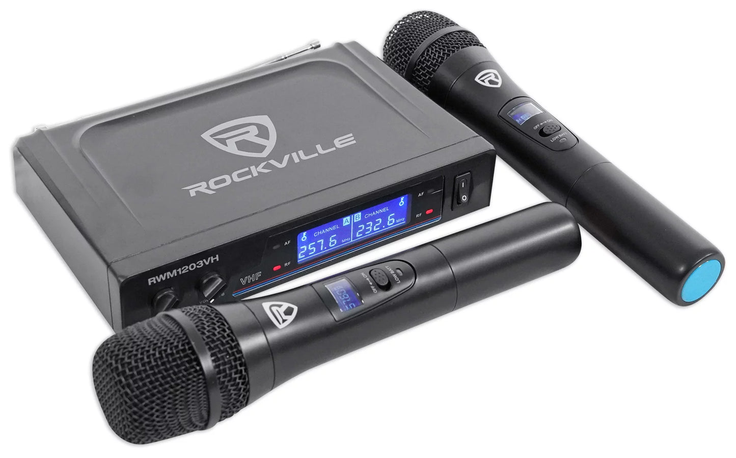 Rockville home theater/karaoke machine system w/5.25" sub+(2) wireless vhf mics