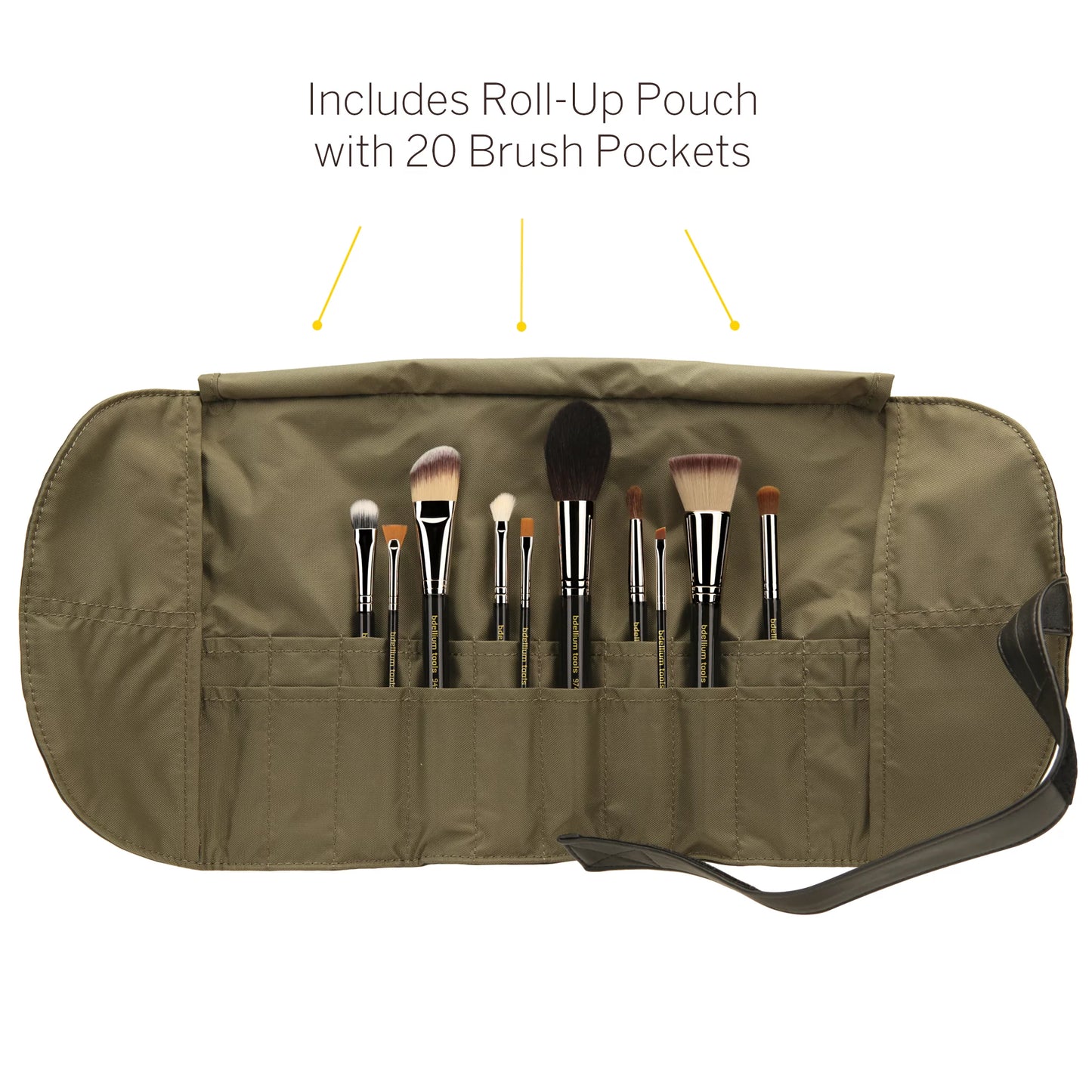 Bdellium tools professional makeup maestro series the key essential 10pc. brush set with roll-up pouch