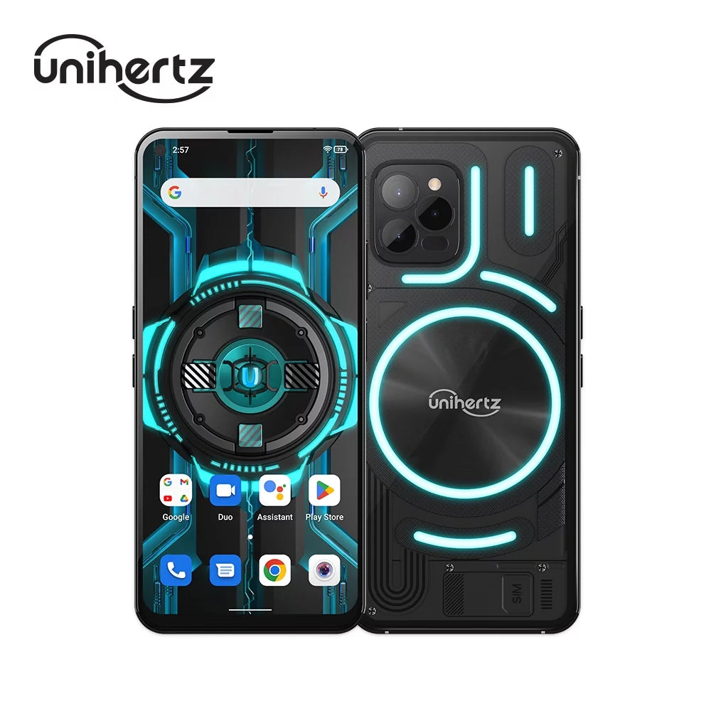 Unihertz luna (black) - colorful led light, android 12 4g smartphone, 108mp camera, 5000 mah battery and fast charging, nfc, unlocked smartphone with industrial transparent back design