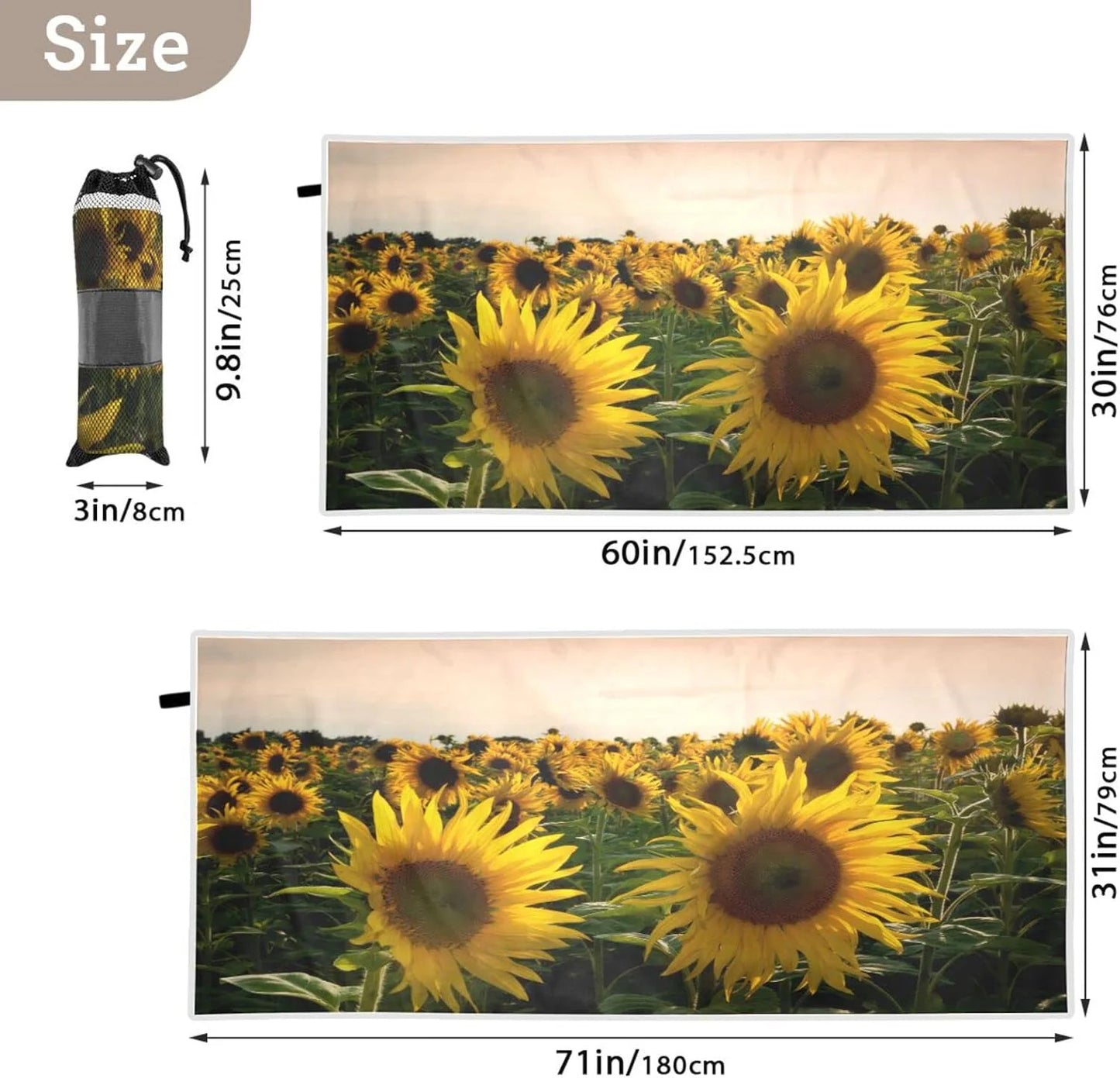 Bestwell sunflower field beach towel - lightweight compact oversized travel towels - super absorbent quick dry towel for swimming camping holiday（363）