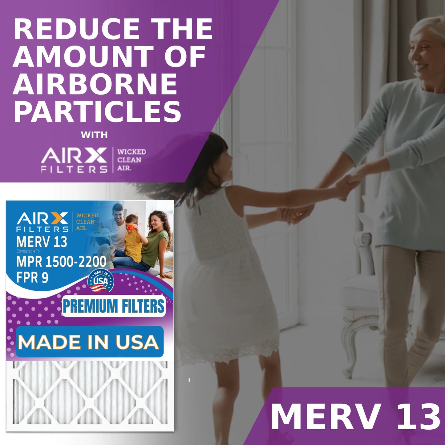 24x24x1 air filter merv 13 comparable to mpr 1500 - 2200 & fpr 9 electrostatic pleated air conditioner filter 4 pack hvac ac premium usa made 24x24x1 furnace filters by airx filters wicked clean air.