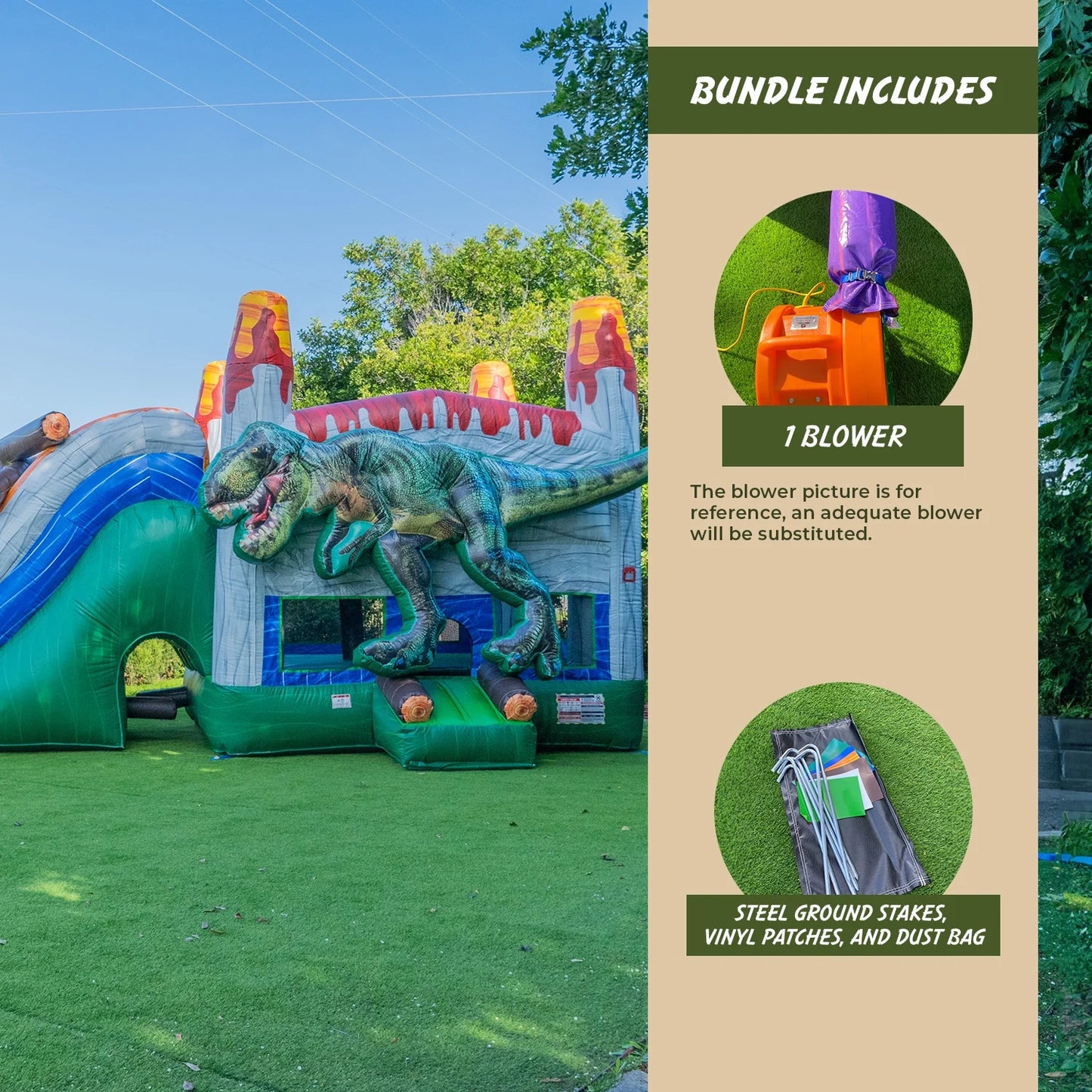 Xjump t-rex dinosaur inflatable water slide bounce house combo with splash pool for kids and adults (with air blower), commercial grade