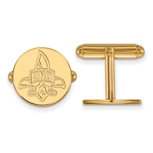 14k yellow gold official licensed collegiate university of new orleans (uno) cuff link