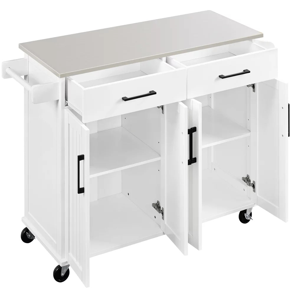 Yaheetech kitchen island with storage drawers & cabinets & towel bar & spice rack, white