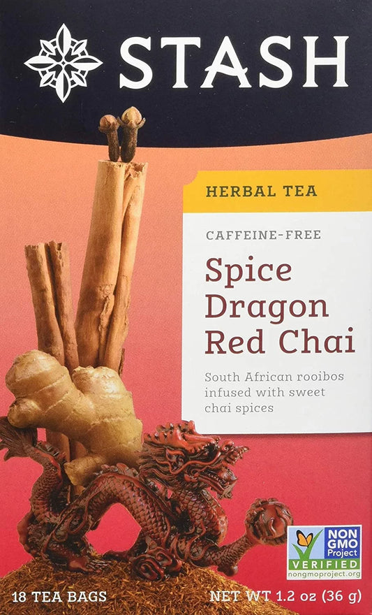 Stash tea spice dragon red chai herbal tea, 18 count (pack of 6)