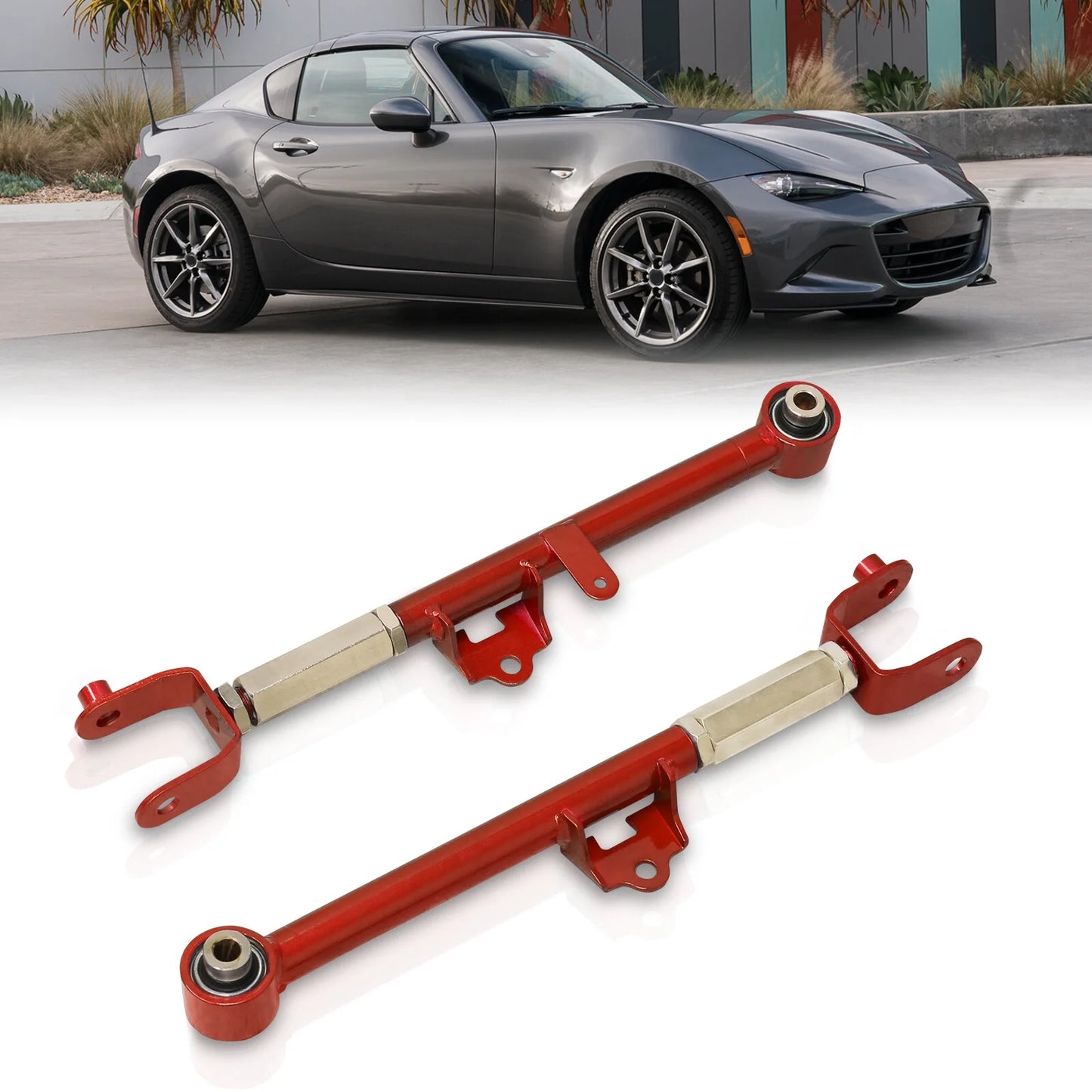 Ajp distributors rear lower suspension adjustable toe control arms rods lca kit red compatible/replacement for mazda miata mx-5 nd mx5 2016 2017 2018 2019 2020 2021 2022 2023 16 17 18 19 20 21 22 23