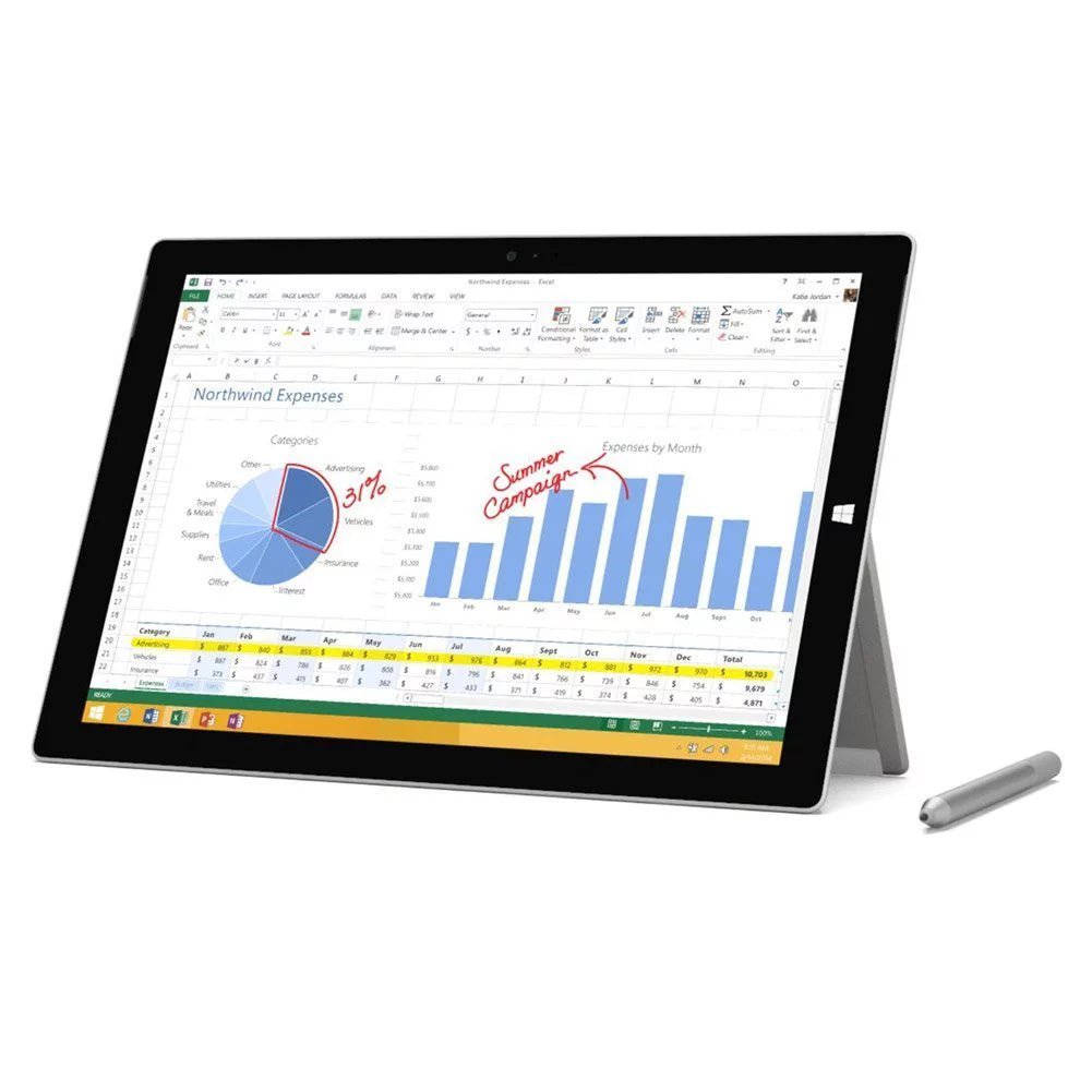 Restored microsoft surface pro 3 12-inch tablet computer - 4gb ram, 64 gb storage, intel core i3 procesor, windows 10 pro (refurbished)