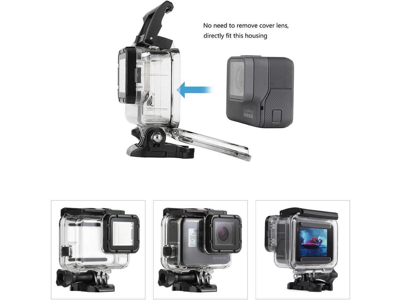 45m underwater waterproof dive housing case with 3-pack dive filters for gopro hero 5 6 7 black hero (2018) - include backdoor, quick release buckle, thumb screw, tripod adapter, lens cap