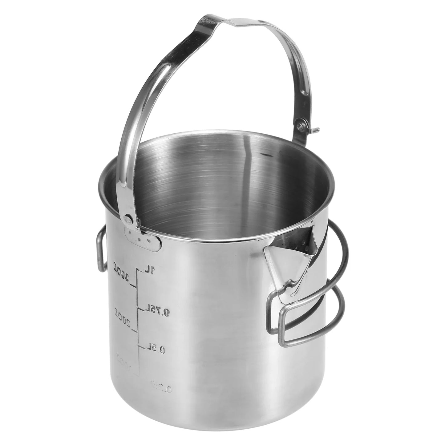 1l stainless steel cooking kettle portable outdoor camping backpacking pot with foldable handle