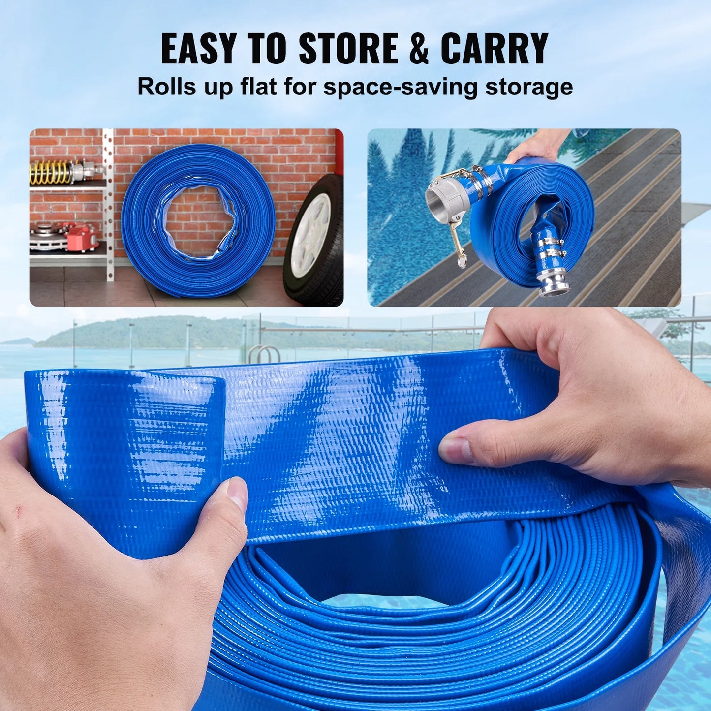 Bentism swimming pool filter backwash hose 2'' x 50' with aluminum joints, great for water disposal, pvc discharge hose with camlock c & e fittings