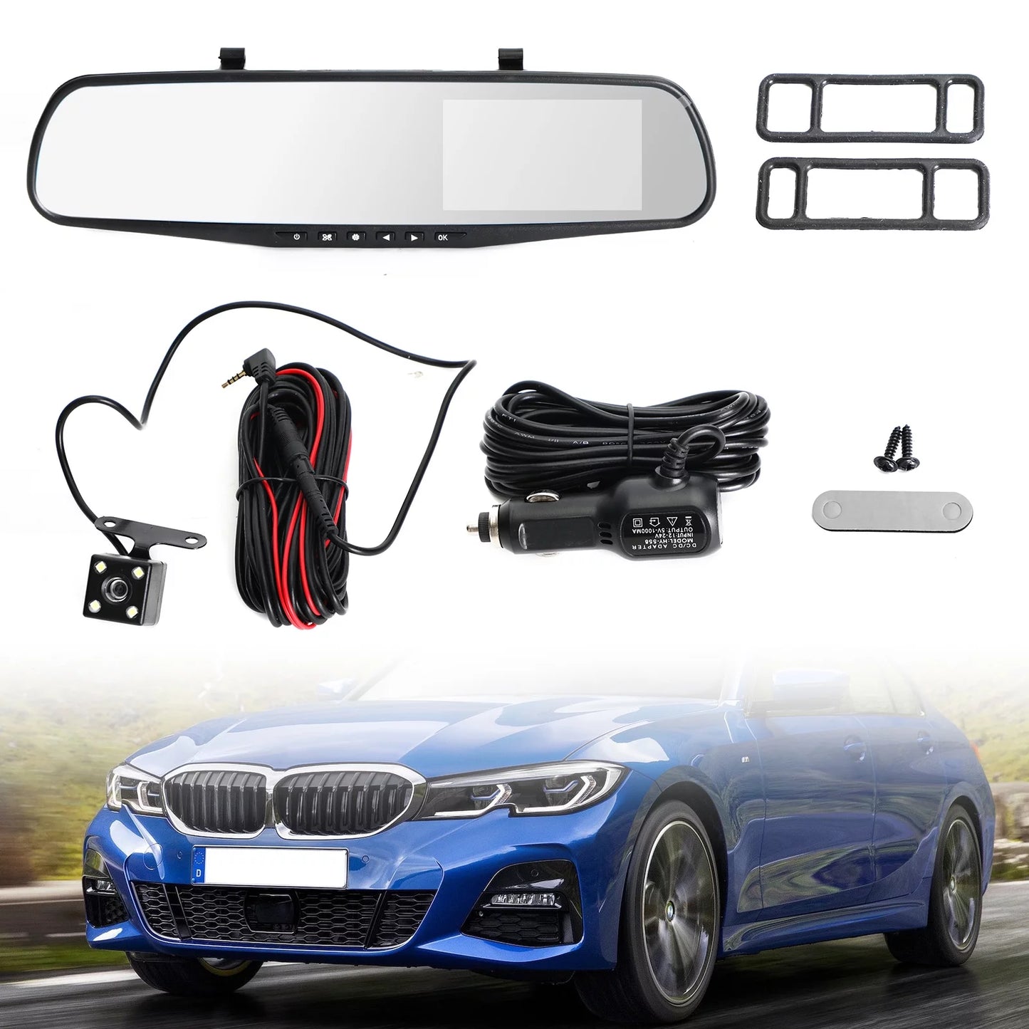 1080p hd rearview mirror car dvr dual dash cam camera front rear video recorder