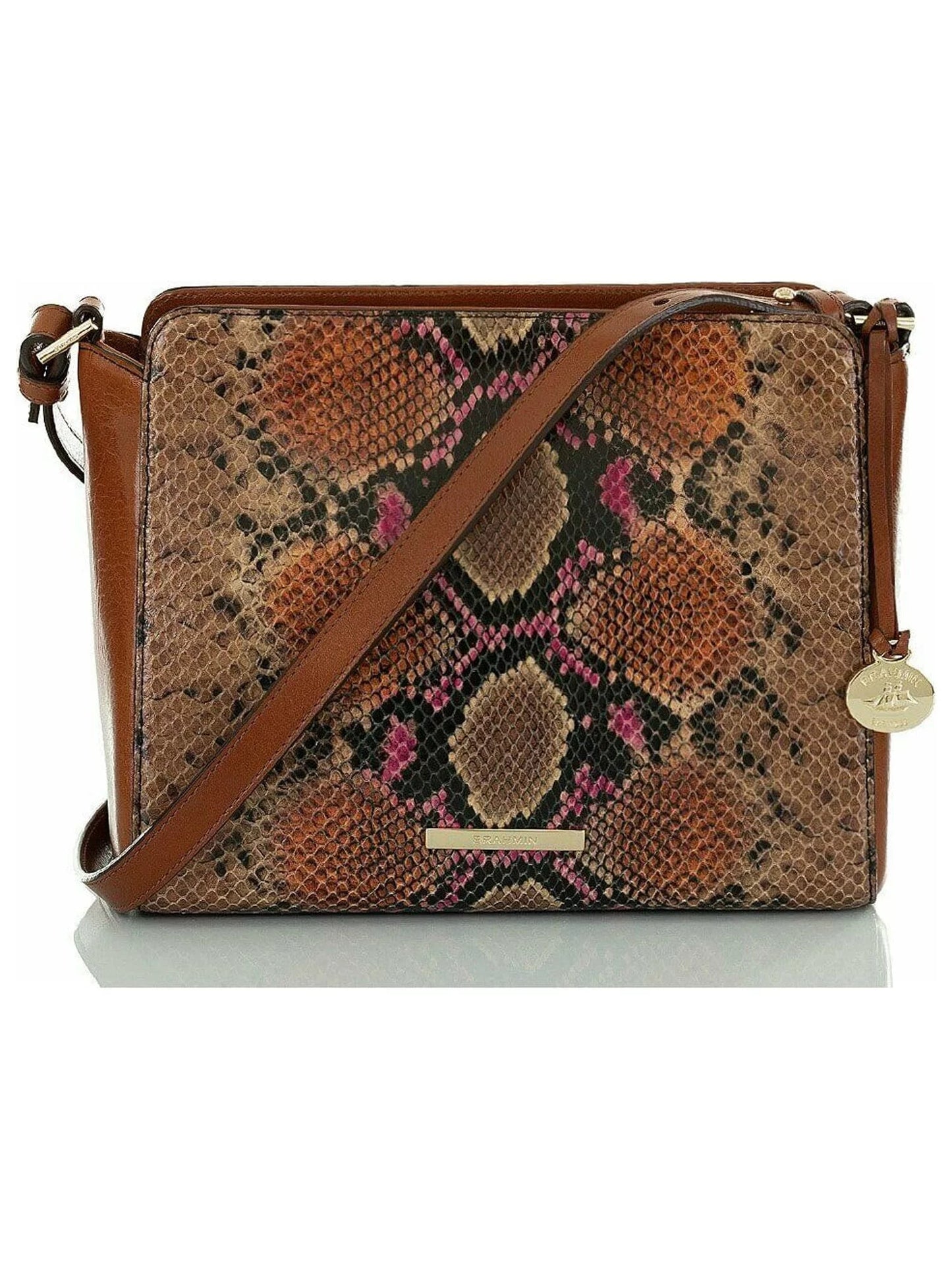 Brahmin brown carrie crossbody snake print leather crossbody handbag purse