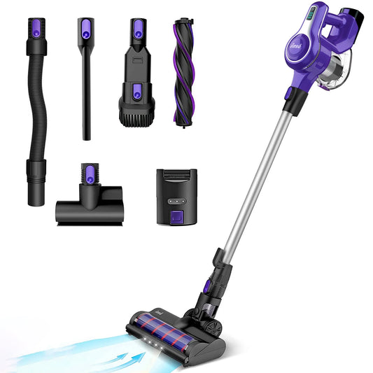 Cordless vacuum cleaner,10-in-1 lightweight handheld,23kpa 250w brushless motor stick vacuum,up to 45 mins runtime 2500mah rechargeable battery for carpet hard floor pet hair - purple