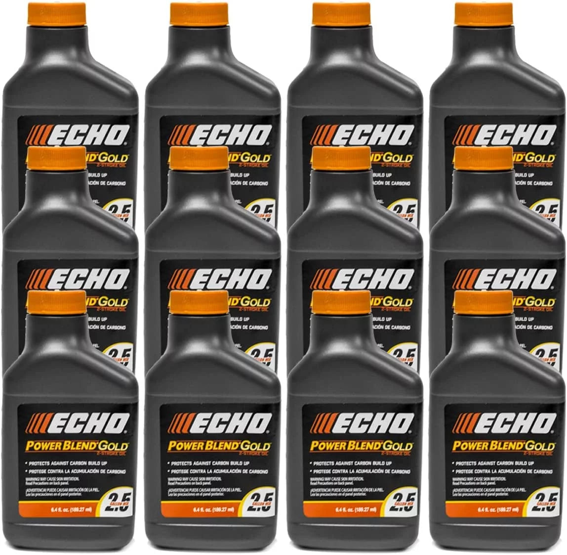 12 pack of echo powerblend gold 2-stroke engine oil 6.4 oz bottle 50:1 mix for 2.5 gallons 6450025s-12pk