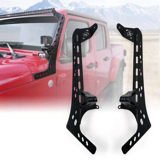 Xprite universal front windshield light bar mounting brackets fit type 2018+ jeep wrangler jl & gladiator jt