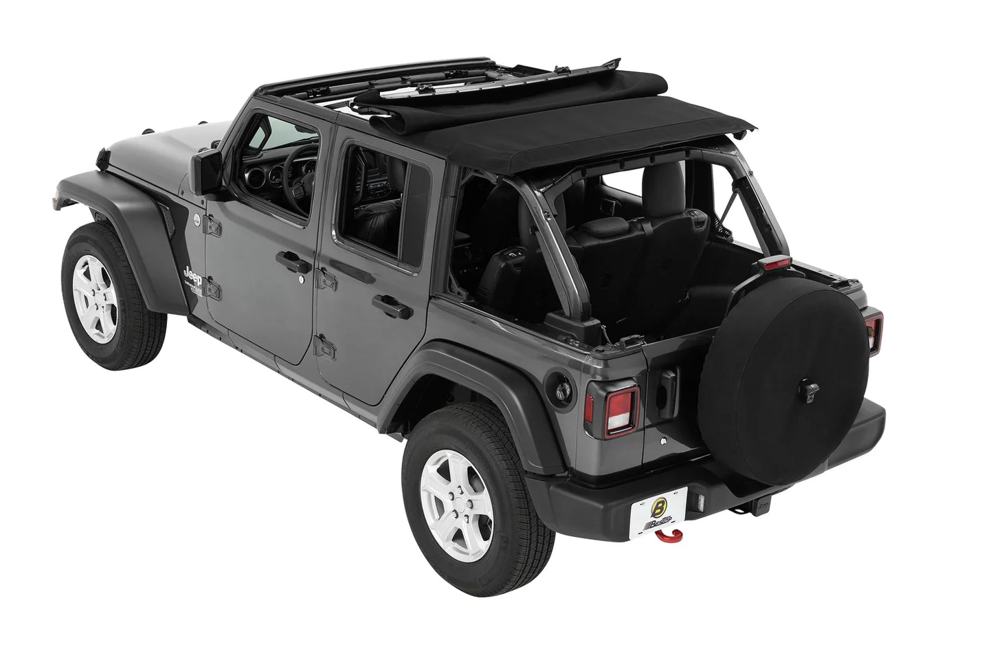 Bestop black twill trektop for a 4-door jeep wrangler jl, model years 2018 to current, (56863-17)